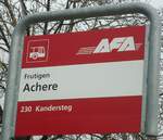 (138'450) - AFA-Haltestellenschild - Frutigen, Achere - am 6. April 2012