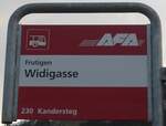(187'693) - AFA-Haltestellenschild - Frutigen, Widigasse - am 7. Januar 2018