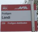 (198'072) - AFA-Haltestellenschild - Frutigen, Landi - am 1. Oktober 2018