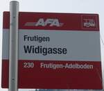 (198'074) - AFA-Haltestellenschild - Frutigen, Widigasse - am 1.