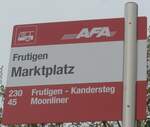 (216'609) - AFA-Haltestellenschild - Frutigen, Marktplatz - am 1.
