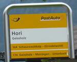 (197'733) - PostAuto-Haltestellenschild - Geissholz, Hori - am 16. September 2018