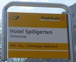 (216'174) - PostAuto-Haltestellenschild - Grimmialp, Hotel Spillgerten - am 17.
