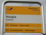 (127'533) - PostAuto-Haltestellenschild - Grimsel, Hospiz - am 4.