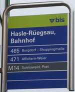 Hasle-Ruegsau/873753/271206---bls-haltestellenschild---hasle-rueegsau-bahnhof (271'206) - bls-Haltestellenschild - Hasle-Regsau, Bahnhof - am 17. Januar 2025