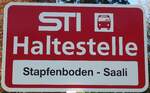 (136'770) - STI-Haltestellenschild - Heiligenschwendi, Stapfenboden - Saali - am 21. November 2011