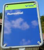 (166'028) - bls-Haltestellenschild - Heimiswil, Rumisthal - am 4. Oktober 2015