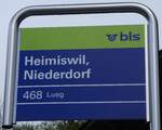 (261'633) - bls-Haltestellenschild - Heimiswil, Niederdorf - am 21.
