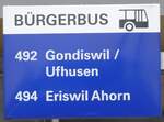 Huttwil/873759/271212---buergerbus-haltestellenschild---huttwil-bahnhof (271'212) - BRGERBUS-Haltestellenschild - Huttwil, Bahnhof - am 17. Januar 2025