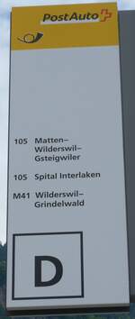 (160'981) - PostAuto-Haltestellenschild - Interlaken, Westbahnhof - am 25.