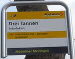 (186'763) - PostAuto-Haltestellenschild - Interlaken, Drei Tannen - am 3.