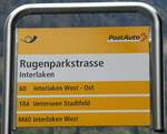 (249'424) - PostAuto-Haltestellenschild - Interlaken, Rugenparkstrasse - am 2. Mai 2023