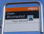 (260'050) - RBS-Haltestellenschild - Ittigen, Brunnenhof - am 3. Mrz 2024