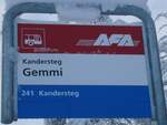 (131'676) - AFA-Haltestellenschild - Kandersteg, Gemmi - am 26. Dezember 2010