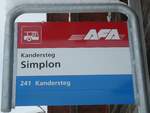 (131'680) - AFA-Haltestellenschild - Kandersteg, Simplon - am 26. Dezember 2010
