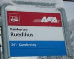 (131'682) - AFA-Haltestellenschild - Kandersteg, Ruedihus - am 26.