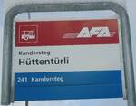 (131'684) - AFA-Haltestellenschild - Kandersteg, Httentrli - am 26. Dezember 2010