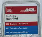 (131'690) - AFA-Haltestellenschild - Kandersteg, Bahnhof - am 26. Dezember 2010