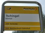 (205'496) - PostAuto-Haltestellenschild - Kiental, Tschingel - am 26. Mai 2019