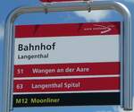 (252'836) - aare seeland mobil-Haltestellenschild - Langenthal, Bahnhof - am 20. Juli 2023