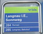 (205'623) - bls-Haltestellenschild - Langnau i.E., Sonnweg - am 22.