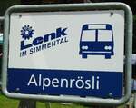 (146'136) - AFA-Haltestellenschild - Lenk, Alpenrsli - am 28. Juli 2013