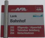 (199'616) - AFA-Haltestellenschild - Lenk, Bahnhof - am 26.