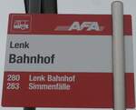 Lenk/748665/199617---afa-haltestellenschild---lenk-bahnhof (199'617) - AFA-Haltestellenschild - Lenk, Bahnhof - am 26. November 2018