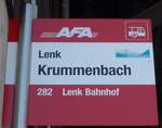 (200'206) - AFA-Haltestellenschild - Lenk, Krummenbach - am 25.