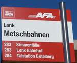 (201'675) - AFA-Haltestellenschild - Lenk, Metschbahnen - am 17.