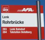 (201'677) - AFA-Haltestellenschild - Lenk, Rohrbrcke - am 17. Februar 2019