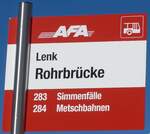 (201'678) - AFA-Haltestellenschild - Lenk, Rohrbrcke - am 17. Februar 2019