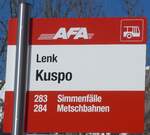 (201'679) - AFA-Haltestellenschild - Lenk, Kuspo - am 17. Februar 2019
