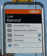 Lyss/758431/229977---rbs-haltestellenschild---lyss-bahnhof (229'977) - RBS-Haltestellenschild - Lyss, Bahnhof - am 31. Oktober 2021