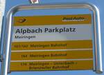 (226'254) - PostAuto-Haltestellenschild - Meiringen, Alpbach Parkplatz - am 10.