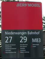 (237'529) - BERNMOBIL-Haltestellenschild - Niederwangen, Bahnhof - am 26.