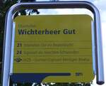 (151'777) - STI-Haltestellenschild - Oberhofen, Wichterheer Gut - am 22. Juni 2014