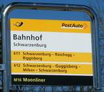 (233'338) - PostAuto-Haltestellenschild - Schwarzenburg, Bahnhof - am 28.