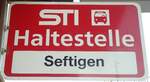 (136'802) - STI-Haltestellenschild - Seftigen, Seftigen - am 22. November 2011