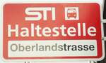 (130'304) - STI-Haltestellenschild - Spiez, Oberlandstrasse - am 11.
