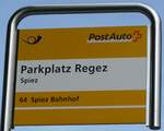 Spiez/743586/154435---postauto-haltestellenschild---spiez-parkplatz (154'435) - PostAuto-Haltestellenschild - Spiez, Parkplatz Regez - am 24. August 2014