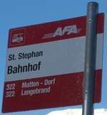 (200'188) - AFA-Haltestellenschild - St. Stephan, Bahnhof - am 25. Dezember 2018