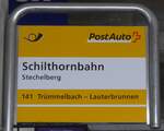 Stechelberg/747283/188275---postauto-haltestellenschild---stechelberg-schilthornbahn (188'275) - PostAuto-Haltestellenschild - Stechelberg, Schilthornbahn - am 5. Februar 2018