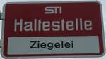 (130'296) - STI-Haltestellenschild - Steffisburg, Ziegelei - am 10. Oktober 2010