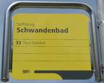 (153'726) - STI-Haltestellenschild - Steffisburg, Schwandenbad - am 10. August 2014