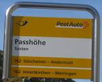 (209'754) - PostAuto-Haltestellenschild - Susten, Passhhe - am 22. September 2019