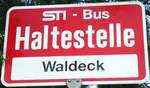 (128'135) - STI-Haltestellenschild - Thun, Waldeck - am 31.
