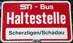 (128'174) - STI-Haltestellenschild - Thun, Scherzligen/Schadau - am 1. August 2010