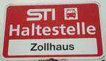(137'197) - STI-Haltestellenschild - Thun, Zollhaus - am 12. Dezember 2011