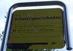 (153'689) - STI-Haltestellenschild - Thun, Scherzligen/Schadau - am 6. August 2014